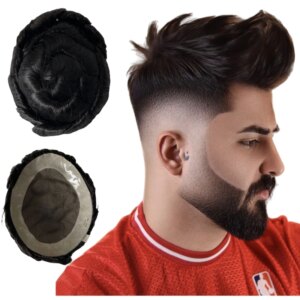 6 inches Brazilian Virgin Human Hair Systems 7×9 Mono Toupee 32mm Wave Afro Baby Hair Mono Lace Unit for Black Men