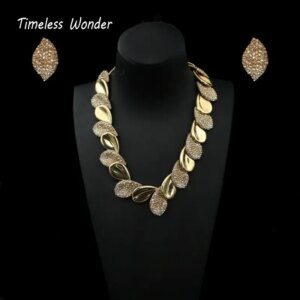 Timeless Wonder Stunning Zircon Leaf Statement Necklace Button Earrings Ring Women Designer Fine Jewelry Set Rare Trendy 7524