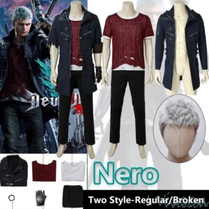 Game Nero Cosplay Devil May Cry 5 Cos Costume White Grey Wig Suit Comic-Con Uniform Halloween Party Outfit for Men Coat Gloves