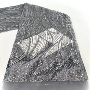 2024 New African Nigerian French High Quality 2024 Hot Sale Lace Fabric With Beads Sequins Bride Party Wedding Embroiderg Dress