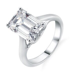 Provence 10K/14K/18K Moissanite Women’s Anniversary Rings 3.5CT Emerald Cut D Color VVS1 Promise Rings for Women Personal Custom