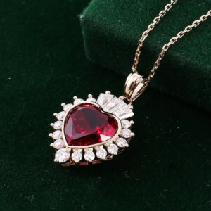 Provence 18/14/10K Solid Gold Heart Cut Lab Grown Ruby With DEF VVS Moissanites Vintage Pendent For Woman Customized Gift