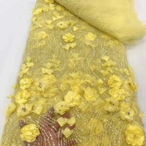 African Sequins Lace Fabric 2024 High Quality 3D Tulle Lace French Nigerian Groom Beaded Lace Fabric For Sewing Wedding Dress
