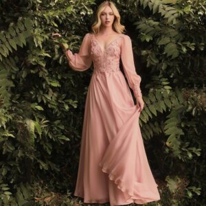 V-Neck Long Sleeves Bridesmaids Dresses Delicate Applique A-Line Floor Length Wedding Party Dress for Ladies Customized Gowns