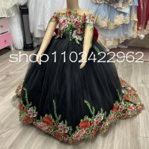 Mexican Charro Little Princess Flower Girls Dresses 2025 Long Sleeve Floral Applique with Bow Teddy Mini Quinceanera Dress