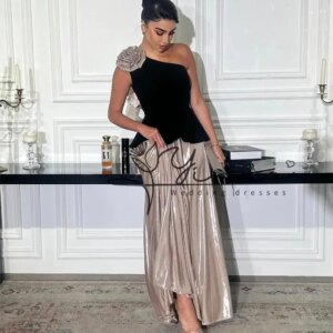 customized Bespoke Prom Dresses Contrast Color Flower One Shoulder Evening Gowns Long Ruched Wedding Party Dress Saudi Arabia