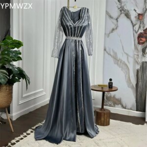 Customized Formal Dress Women Party Occasion Prom Gown YPMWZX V-neck A-line Floor Length Skirts Draped Sequin Bespoke D