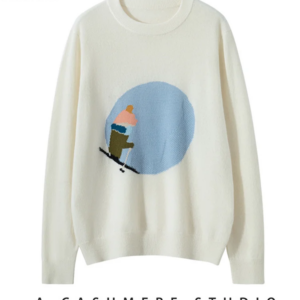 BirdTree, 100%Pure Cashmere Sweaters, Women Cartoon O-Neck Long Sleeve, Fashion Loose Pullover, Autumn Winter New Top T48415QM