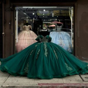Pretty Tulle Lace Applique Green Corset Ball Gown Quinceanera Dress Birthday Prom Dress Mexica Sweet 15 16 Dress Customized