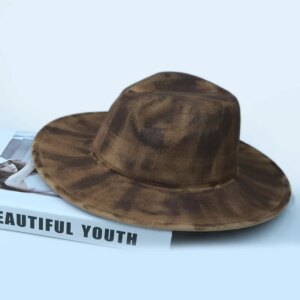 Design spray paint charred wind vintage do old woolen plus big hat felt top flat wrapping