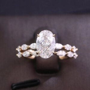 Provence 14K/18K yellow gold bridal ring set oval 2CT lab diamond engagement rings custom stack wedding band jewelry gift