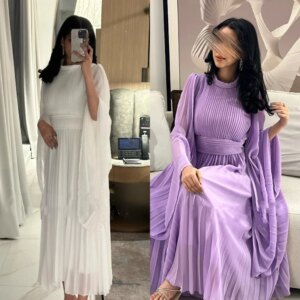 Customized Sparkle Exquisite Simple High Collar A-line Draped Ankle-Length Chiffon Bespoke Occasion Dresses Evening