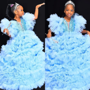 Puffy Ball Gown Flower Girl’s Dresses Customized Sequined Ruffles Kids Party Girls Pageant Dress Light Sky Blue Birthday Gowns