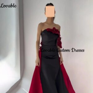 Customized Strapless Luxury Evening Dresses A-Line Hand-Made Flowers Formal Occasion Dresses Zipper Up Wedding Dress Vestidos De