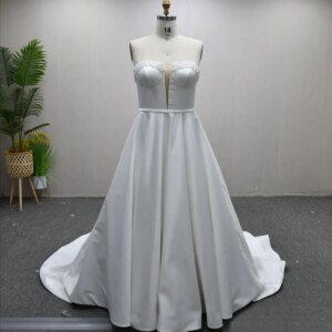 Vestido De Noiva Cívil V-Neck Sweetheart Lace Up Button Back Sweep Train Sleeveless Customized Wedding Dress Women