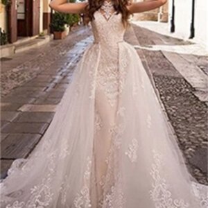 Elegant V-neck Wedding Dress Romantic Lace Bridal Gown Classic A-Line Customized Floor-Length Bridal Dress Vestidos