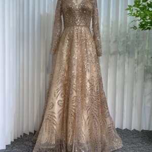 2024 Dubai Arabic Designer Luxury Nude A Line Beaded Evening Dresses Gowns  Long Sleeve Crystal For Women Wedding Party HO1820