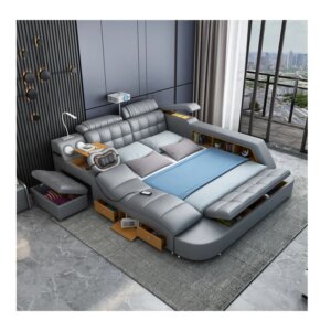 Modern Simple Multi-functional Electric Massage Smart Bed Bedroom Set With Bluetooth Speaker Charging Luxury Leather Bed