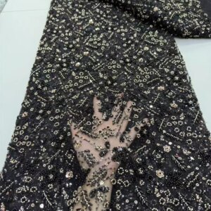 African Lace Fabric 5 Yards High Quality 2025 Black African Lace Elegant Beaded Lace Fabric Luxury Brides Wedding Dresses A826-1