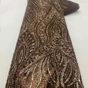 Luxury Evening Dresses 2025 High Quality Embroidery French Lace Fabric African Sequins Beaded Tulle Lace Fabric For Dress Sewing