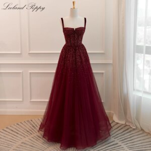 Lceland Poppy Customized A Line Crystal Beaded Tulle Evening Dresses Sleeveless Floor Length Sequined Formal Gowns
