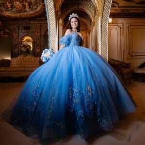 Sky Blue Shiny Ball Gowns Quinceanera Dresses Off The Shoulder Appliques Lace Beads Tull Lace Up Vestido De 15 Anos Sweet 16