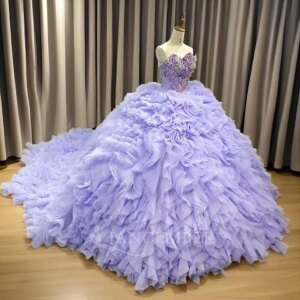 Purple 3D Flowers Ball Gown Quinceanera Dresses Lace Sequin Sweet 16 Gown Customized Strapless Vestidos De 15 XV Años DY6686