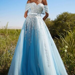 Mirror Dress Elegant Vintage Sweet Sky-Blue Applique Beading Boat Neck Customize Formal Occasion Prom Dress Evening Party Gowns