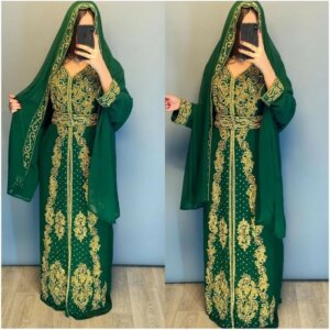 Green Kaftano Wedding Dress Hand Collection Abaya Woman Dubai Decorated
