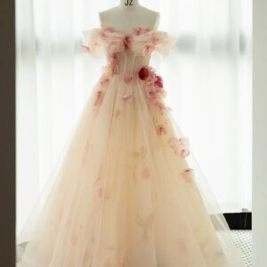 Customized Palace Style Evening Dresses for Women Elegant 3D Flower Off-shoulder Sleeveless Gown Ball Party Dresses Vestidos