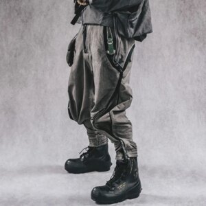 Wasteland Style Pants mid-waist men’s And women’s Pants Casual Techwear Do Old Dirty Dyed Rivets Zipper Stretch
