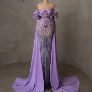 Purple Beading Prom Dresses Haute Coutures Off Shoulder Wedding Party Dresses For Wedding Dubai Women Evening Gowns Dubai Design