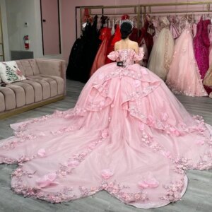 EVLAST Customized Pink Quinceanera Dress Ball Gown Lace Applique Beading Tiered Ruffles Sweet 16 Vestido De 15 Anos TQD453