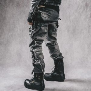 Wasteland Style Do Old Wash Water multi-pocket Techwear Style Pants multi-zipper Design Stretchable Feet Cargo Casual Pants