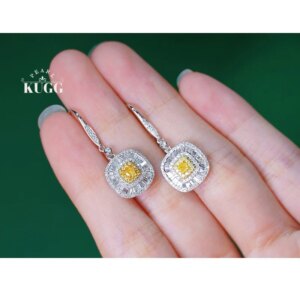 KUGG 18K White Gold Earrings Fashion Square Shape 1.0carat Real Natural Yellow Diamond Hoop Earrings for Women Party Jewelry