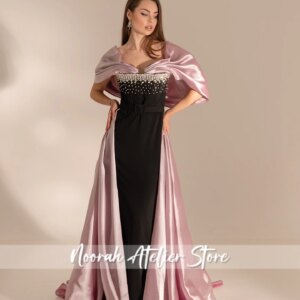 Contrast Color Dubai black Evening Dresses 2025 With Pink Half Sleeves wedding dresses فساتين سهرة formal Dresses Customized