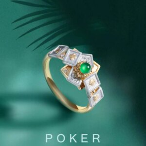 18K Ring Women’s Fashion Classic Geometry Poker Natural Jade Diamond Design Style