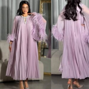 Customized s Feather Draped Beading Quinceanera A-line O-Neck Bespoke Occasion es Ankle-Length