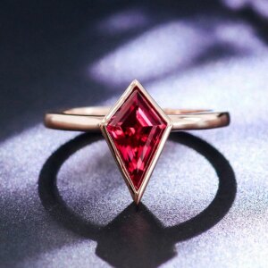 Provence Luxury Solitaire wedding band 10K Solid Gold Kite cut Ruby Lab Gemstone Engagement Band Personalized Custom