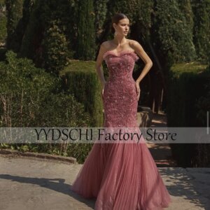 Customized Evening Dresses Pink Mermaid Applique Strapless Beading Party Dresses Sexy 2024 Formal for Women vestidos de noche