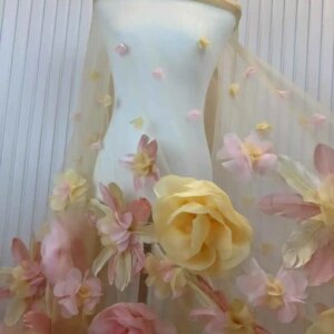 2025 High Quality French 3D Flower Lace Fabric Feather Embroidery Tulle African Fabrics 5 yards for Wedding Party Dress Sewing