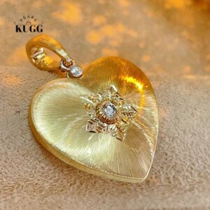 KUGG 100% 18K Yellow Gold Pendant Vintage Heart Shape Real Natural Diamond Necklace Pendant for Women High Party Jewelry