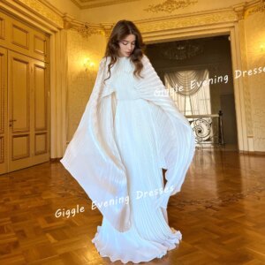 Giggle Chiffon O-Neck Pleating Elegance Prom Gown Saudi Arab Fairy Summer Floor-Length Evening Party Dresses for Women 2024