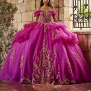 Rose Red Quinceanera Dresses Off Shoulder Ball Gown Sweet 16 Dress Gold Applique Beading Tull Birthday Party Vestidos 15 Anos