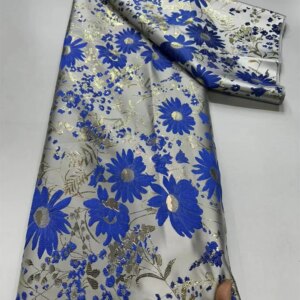 Blue African Brocade Jacquard Luxury Fabric High Quality Nigerian Damask Gilding Lace Dress Material Brocard Tissu 5Yard