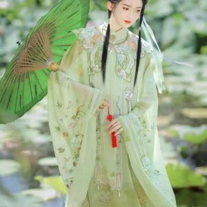 New Wearing Flower Embroidered Women’s Ming Han Clothing Heavy Industry Stand Collar Elegant Cloud Shoulder Ancient Costume Suit