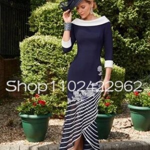 Customized NavyBlue High Low Mother of the Bride Dress with Satin Trim Hemline Long Sleeve Mermaid Mother Occasion Outfits Gowns