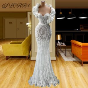 Newest Design Elegant Trumpet Dubai Formal Party Dress Appliques Lace Sweetheart Evening Wedding Dresses Robe de soiree femme