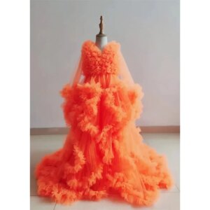 Orange Maternity Ruffle Tulle Dress PhotoShoot vestidos para embarazadas Photographie de vêtements de maternité Douche de bébé