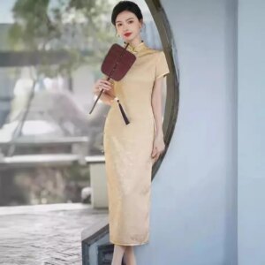 High Quality Interwoven Cheongsam Qipao Art Improvement Real Silk Dress Chinese Dress